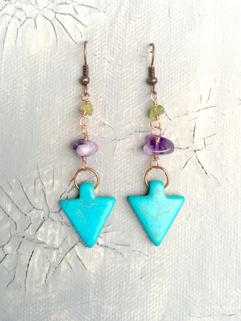 Tribal Earrings by Rebecca Bordelon | Natural Stone Bead Chips Tribal Earrings